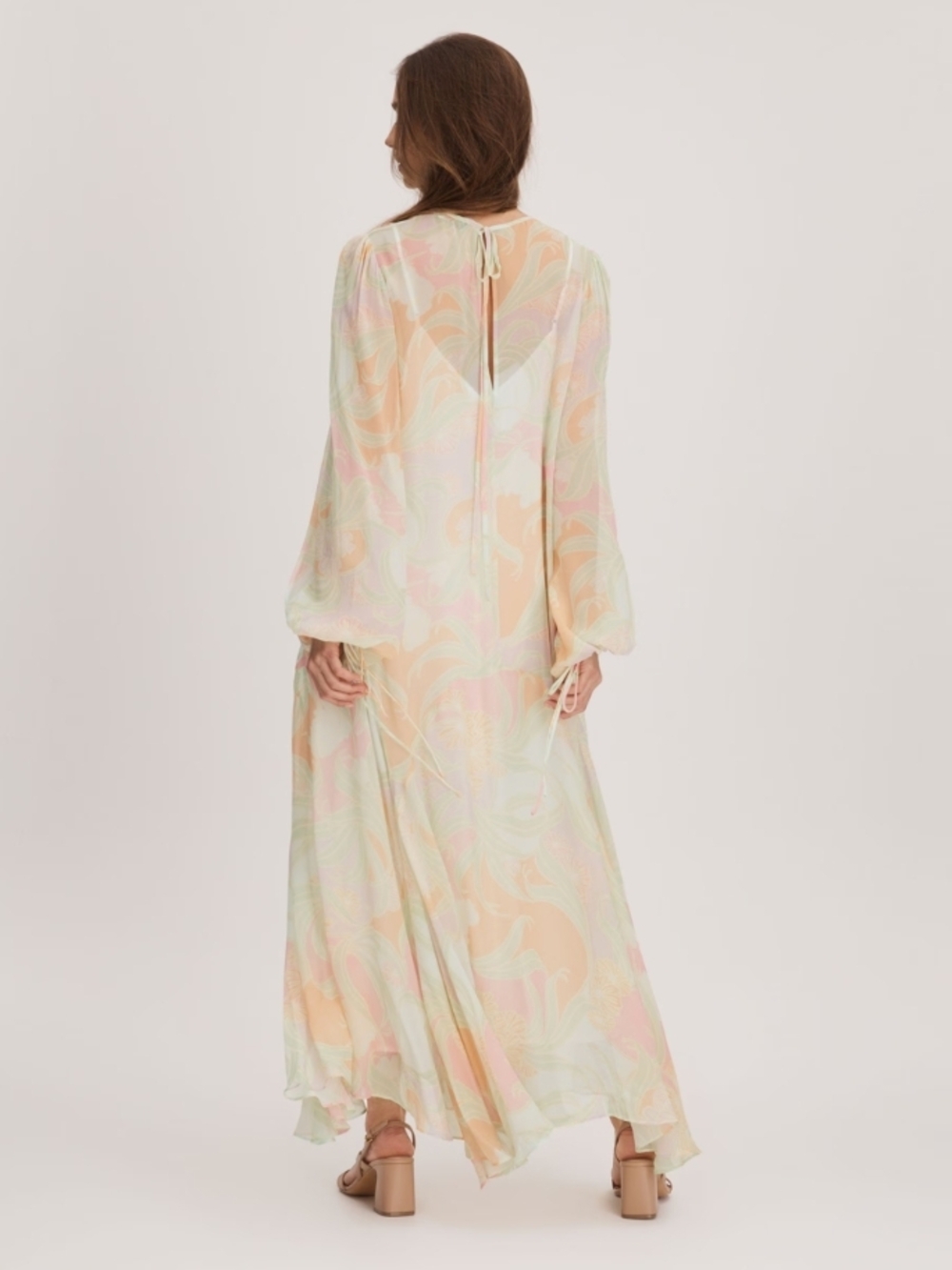 NWT Reiss Brand New Beautiful Maxi Asymmetrical Flowy Dress With Bishop Sleeves - Picture 3 of 7